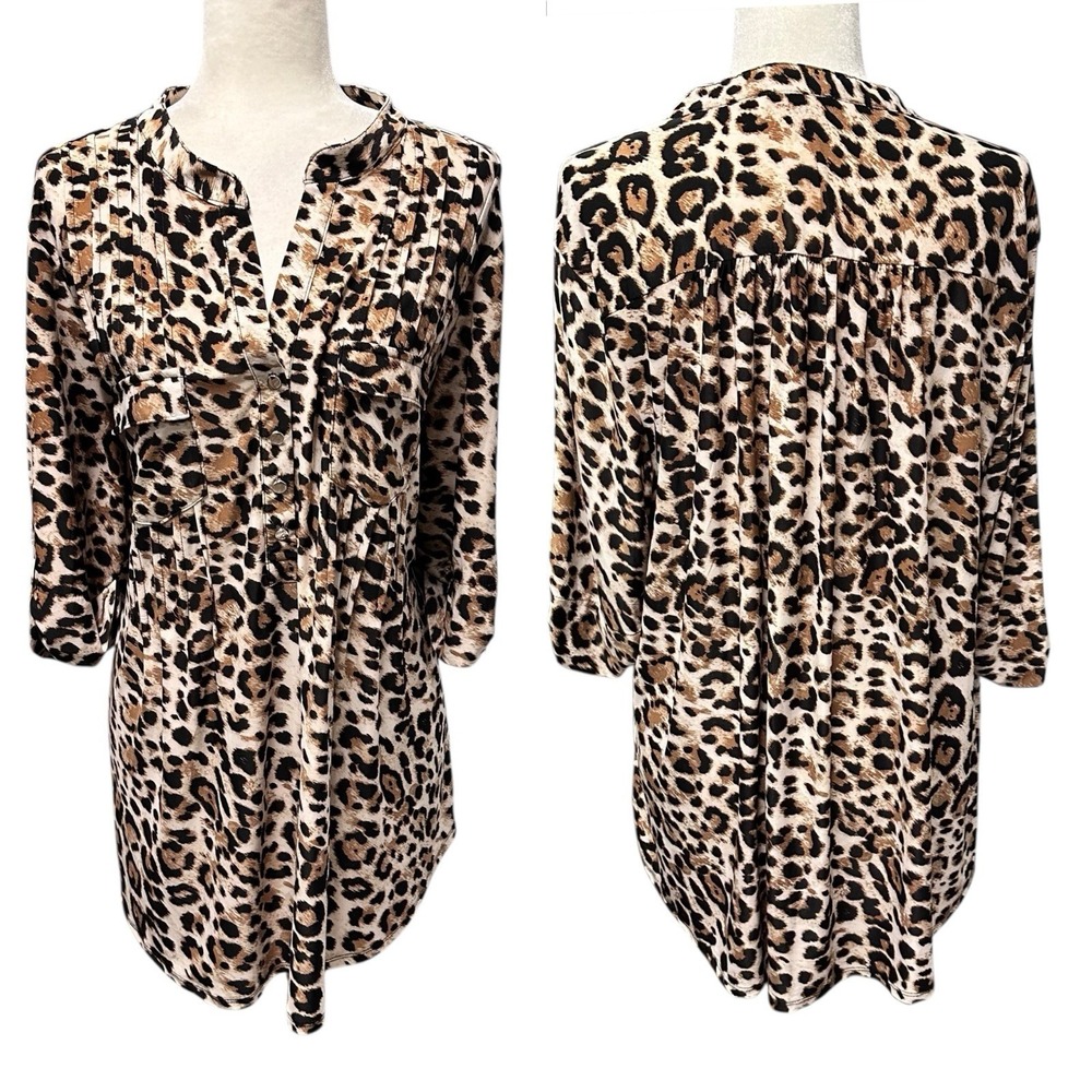 Cocomo Woman Printed Popover Tunic Top 3/4 Roll Tab Sleeves Women's Plus Sz 3X